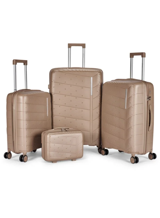 LIMRA Travel Bags 4-Piece Hard Shell Luggage Set Durable Polypropylene Suitcases with Spinner Wheels Gold